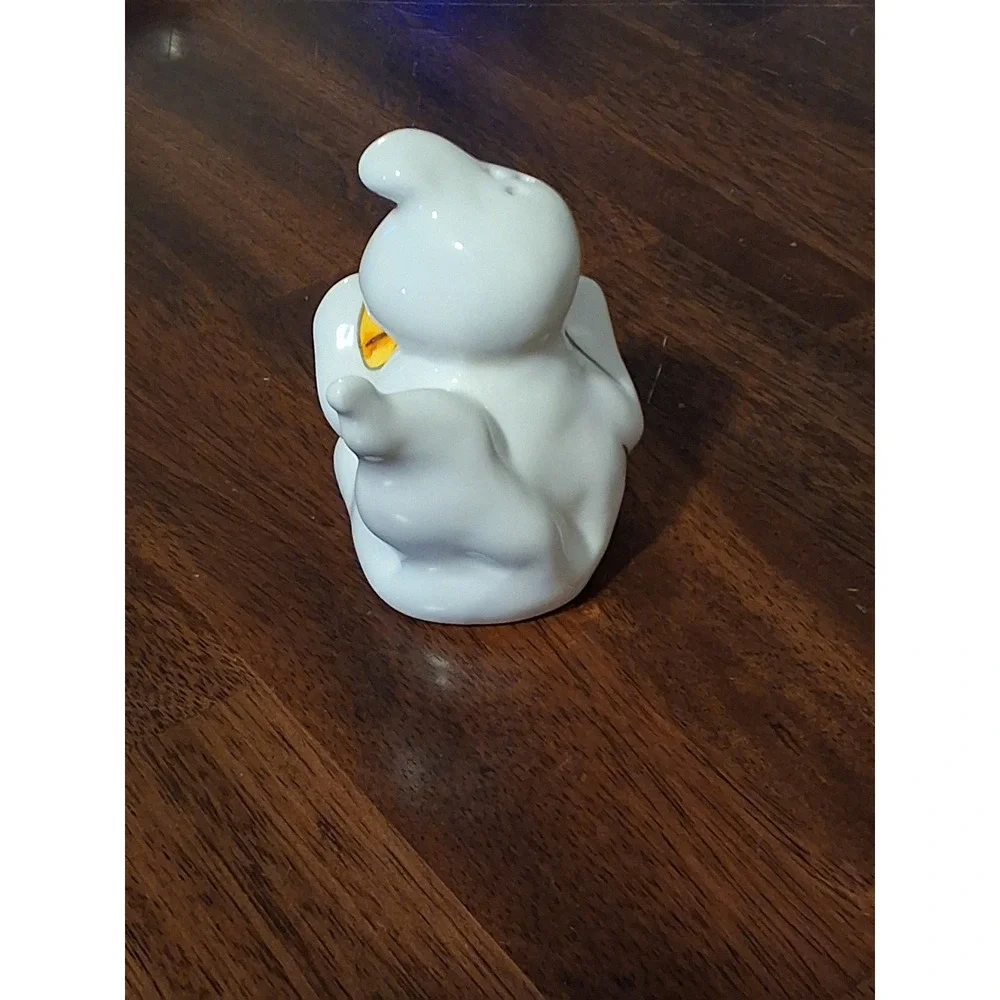 Halloween Ghost Salt and Pepper Shakers Ceramic Pumpkin Spiderweb Set White